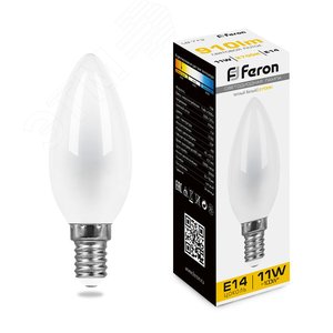 Лампа светодиодная LED 11вт Е14 теплый матовая свеча FILAMENT LB-713 FERON