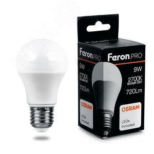 Лампа светодиодная LED 9вт Е27 теплый Feron.PRO LB-1009 FERON