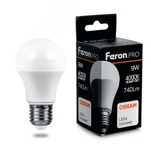 Лампа светодиодная LED 9вт Е27 белый Feron.PRO