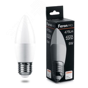 Изображение товара Лампа светодиодная LED 6вт Е27 белый матовая свеча .PRO (шт)