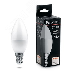 Лампа светодиодная LED 7.5вт Е14 дневной матовая свеча Feron.PRO