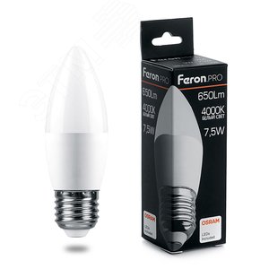 Лампа светодиодная LED 7.5вт Е27 белый матовая свеча Feron.PRO