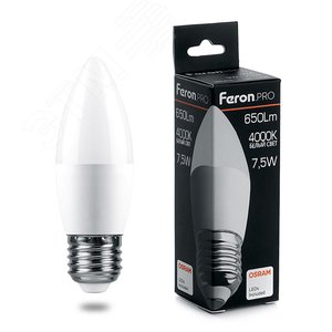 Изображение товара Лампа светодиодная LED 7.5вт Е27 белый матовая свеча .PRO (шт)
