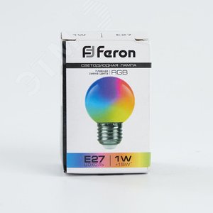 Лампа светодиодная LED 1вт Е27 RGB плавная смена цвета шар LB-37 FERON - 5