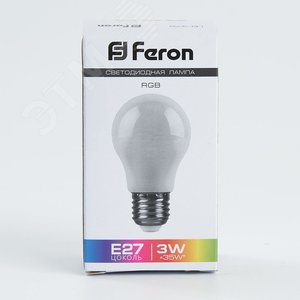 Лампа светодиодная LED 3вт Е27 RGB плавная смена цвета А50 LB-375 FERON - 4