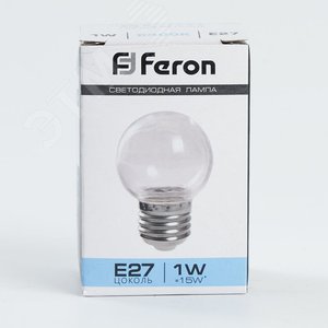 Лампа светодиодная LED 1вт Е27 прозрачный 6400К шар LB-37 FERON - 3