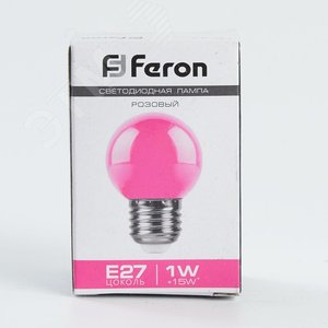 Лампа светодиодная LED 1вт Е27 розовый шар LB-37 FERON - 4