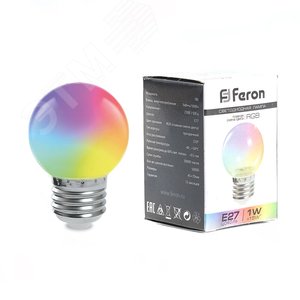 Лампа светодиодная LED 1вт Е27 RGB быстрая смена цвета шар