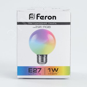 Лампа светодиодная LED 1вт Е27 RGB быстрая смена цвета шар LB-37 FERON - 5
