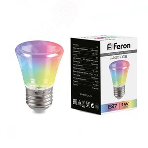 Лампа светодиодная LED 1вт Е27 прозрачный RGB быстрая смена цвета колокольчик