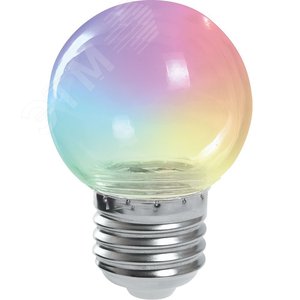 Лампа светодиодная LED 1вт Е27 RGB прозрачный плавная смена цвета шар LB-37 FERON - 3