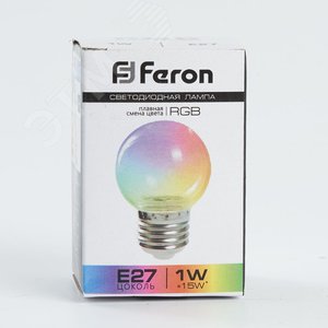 Лампа светодиодная LED 1вт Е27 RGB прозрачный плавная смена цвета шар LB-37 FERON - 5