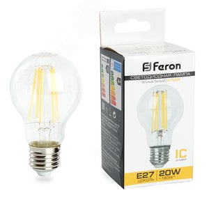 Лампа светодиодная LED 20вт Е27 теплый FILAMENT LB-620 FERON
