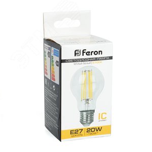 Лампа светодиодная LED 20вт Е27 теплый FILAMENT LB-620 FERON - 2