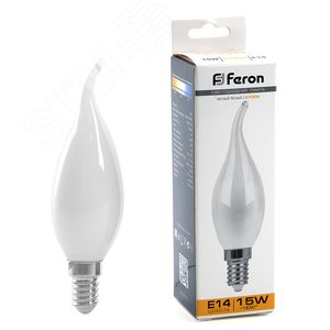 Лампа светодиодная LED 15вт Е14 теплый матовая свеча на ветру FILAMENT