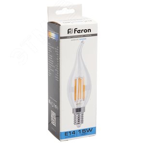 Лампа светодиодная LED 15вт Е14 дневной свеча на ветру FILAMENT LB-718 38264 FERON - 5