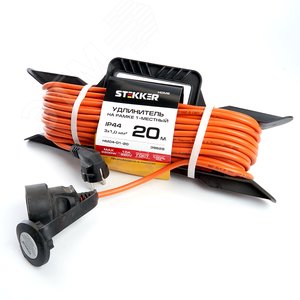 Удлинитель-шнур на рамке 1-местный с/з 3*1,0мм2 20м 220В 10А серия Home оранжевый Stekker