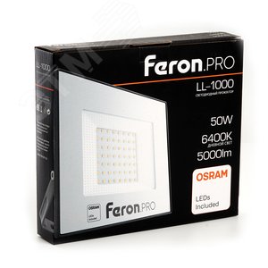 Прожектор светодиодный ДО-50w 6400К 5000Лм IP65 черный Feron.PRO LL-1000 FERON - 4