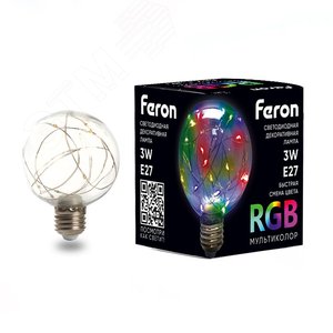 Лампа светодиодная LED 3вт Е27 прозрачный RGB шар G80