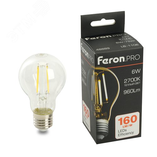 Лампа светодиодная LED 6вт Е27 теплый FILAMENT .PRO - фото 1
