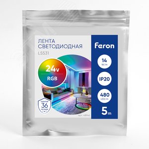 Лента светодиодная COB 14Вт/м 24В RGB IP20 480LED/м LS520 - фото 3
