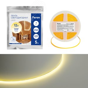 Изображение товара Лента светодиодная COB 7Вт/м 12В 3000К IP20 400LED/м LS630 (шт)