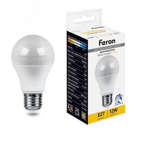 Изображение товара Лампа светодиодная LED 12вт Е27 теплый диммируемая (шт)