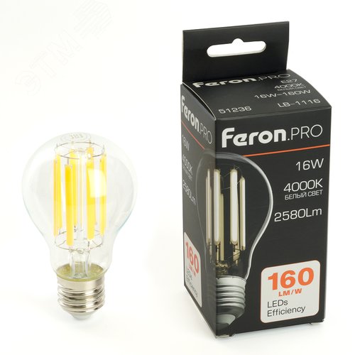Лампа светодиодная LED 16вт Е27 белый FILAMENT .PRO - фото 1