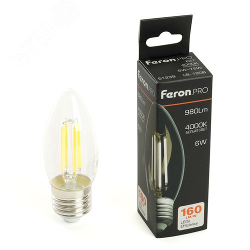 Лампа светодиодная LED 6вт Е27 белый свеча FILAMENT .PRO - фото 1