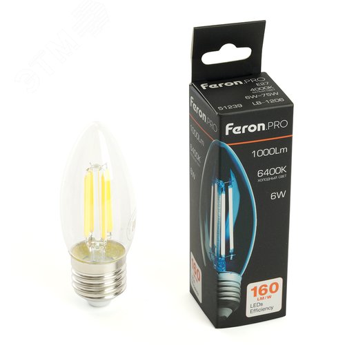 Лампа светодиодная LED 6вт Е27 дневной свеча FILAMENT .PRO - фото 1