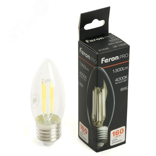 Лампа светодиодная LED 8вт Е27 белый свеча FILAMENT .PRO - фото 1