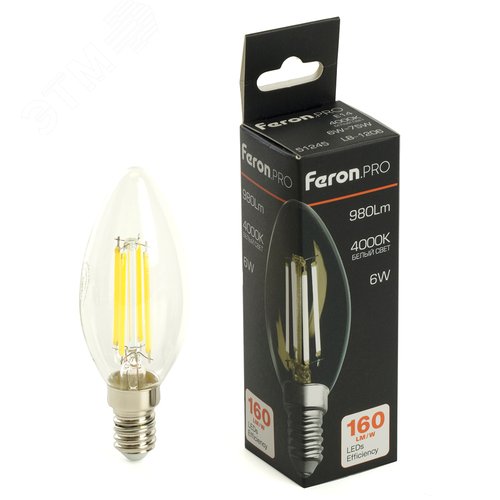 Лампа светодиодная LED 6вт Е14 белый свеча FILAMENT .PRO - фото 1