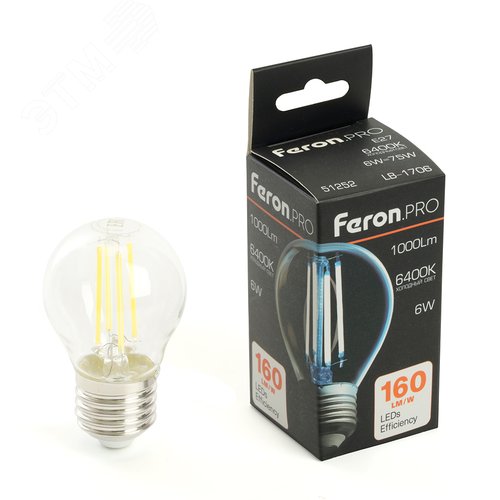 Лампа светодиодная LED 6вт Е27 дневной шар FILAMENT .PRO - фото 1