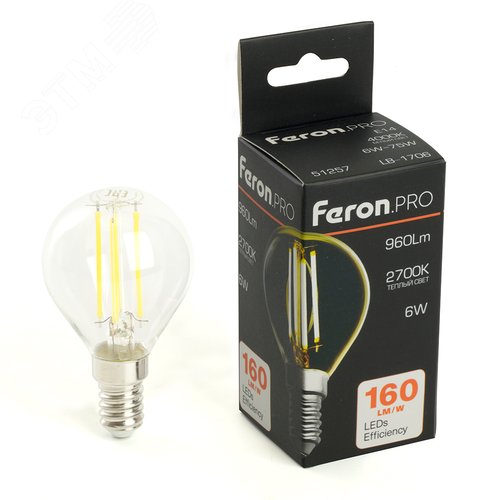 Лампа светодиодная LED 6вт Е14 теплый шар FILAMENT .PRO - фото 1