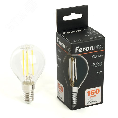Лампа светодиодная LED 6вт Е14 белый шар FILAMENT .PRO - фото 1