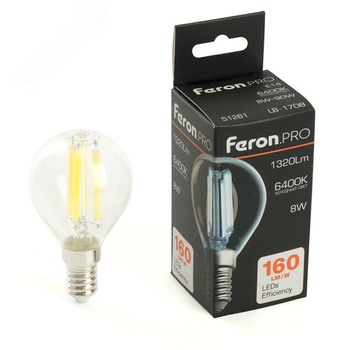 Лампа светодиодная LED 8вт Е14 дневной шар FILAMENT .PRO - фото 1