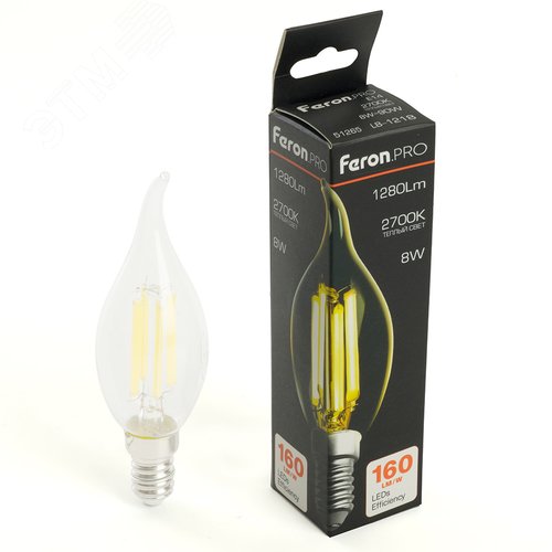 Лампа светодиодная LED 8вт Е14 теплый свеча на ветру FILAMENT .PRO - фото 1