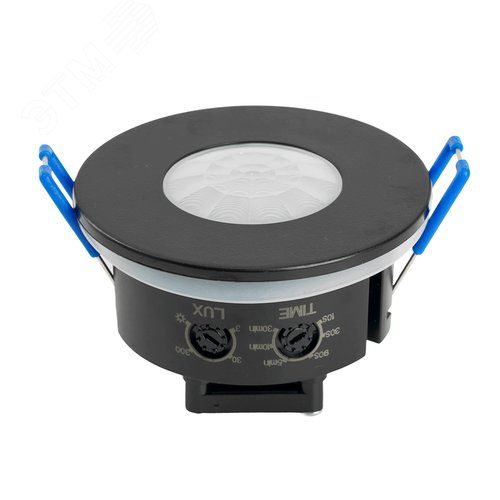 Датчик движения ИК встраиваемый 1200w 360 градусов 8м IP54 черный - фото 1