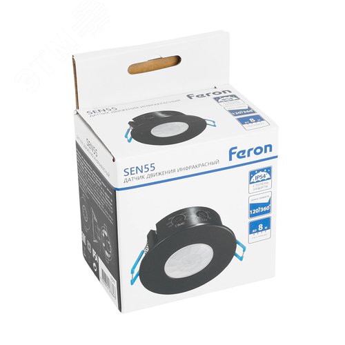 Датчик движения ИК встраиваемый 1200w 360 градусов 8м IP54 черный - фото 2