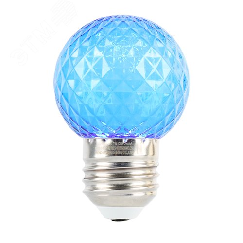 Лампа светодиодная LED 1вт Е27 синий прозрачный шар - фото 4