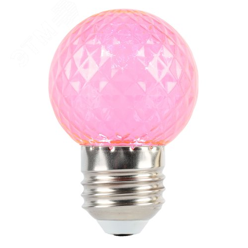 Лампа светодиодная LED 1вт Е27 розовый прозрачный шар - фото 2