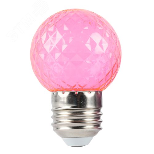 Лампа светодиодная LED 1вт Е27 розовый прозрачный шар - фото 4